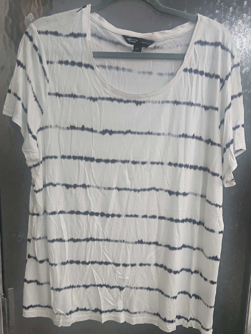 Simply Vera Vera Wang White Scoop Neck Tee with Black Stripes